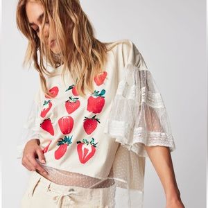Free People x Tricia Strawberries Tulle Tee